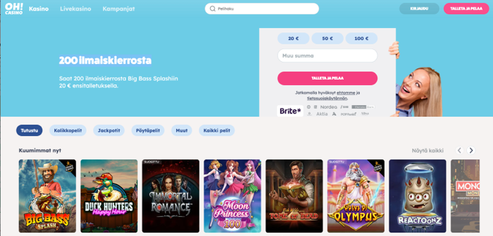 Ohcasino bonukset = 200 ilmaiskierrosta